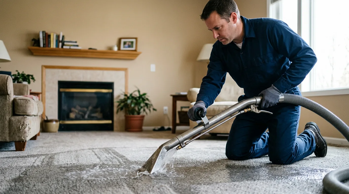 Water damage restoration technician working near Suamico, WI